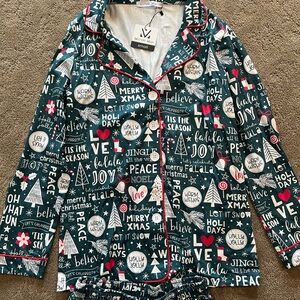 Michelle Mae Green and White Christmas Pajama Set